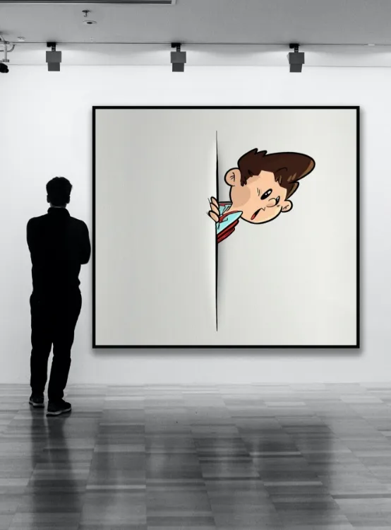 Besucher betrachtet ein Werk in einer Galerie – Kunst und Sammlungen bewerten
